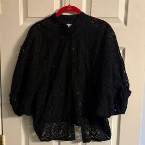 Cotton On Black Floral Lace Button Down Shirt